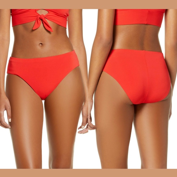 NEW Robin Piccone Ava High Waist Bikini Bottoms Fiery‎ Red [ Medium ] - Picture 2 of 13